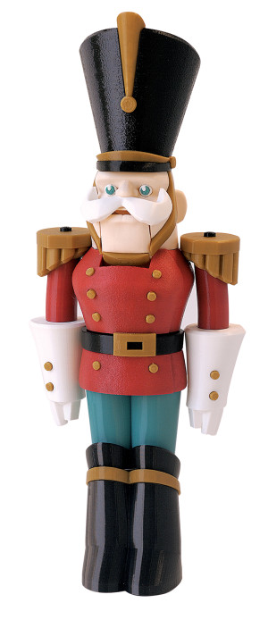 Toner Plastics nutcracker figure printed in our lab with our own filament on a MakerBot printer. Thingiverse files found here: https://www.thingiverse.com/thing:579567 License held by MakerBot here: https://www.thingiverse.com/thing:579567/attribution_card